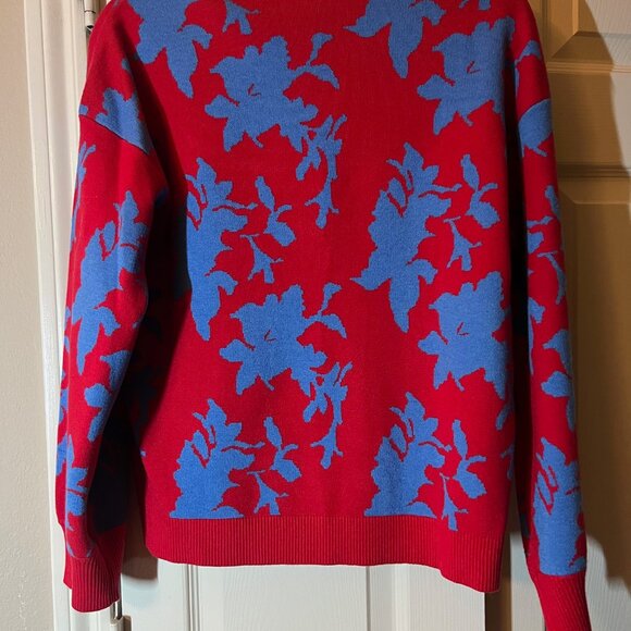 Women's Belldini Red & Blue Floral Sweater - Size Large - Picture 2 of 2
